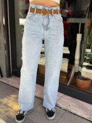 BELİ KESİK DETAYLI TABA KEMERLİ JEAN PANTOLON