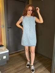 FERMUARLU JEAN KISA ELBİSE