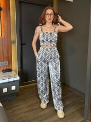 PARILTILI SATEN CROP-PANTOLON TAKIM