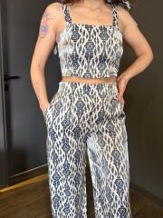 PARILTILI SATEN CROP-PANTOLON TAKIM