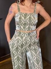 PARILTILI SATEN CROP-PANTOLON TAKIM