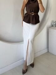 ÖNÜ YIRTMAÇLI KALEM MİDİ ETEK