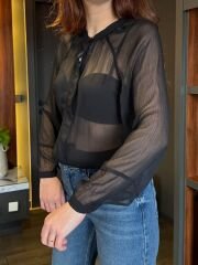 FERMUARLI TRANSPARAN TÜL BOMBER GÖMLEK