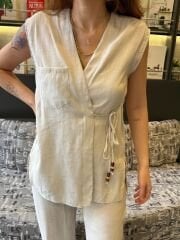 YELEKLİ BAĞLAMALI KETEN TAKIM