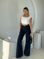 KOYU MAVİ BELİ TOKALI PALAZZO JEAN