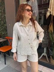 ÇİZGİLİ KETEN ŞORTLU TAKIM