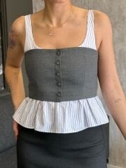 TASARIM ASKILI GARNİLİ BLUZ