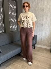 İÇİ ŞORTLU KAHVERENGİ TÜL PANTOLON