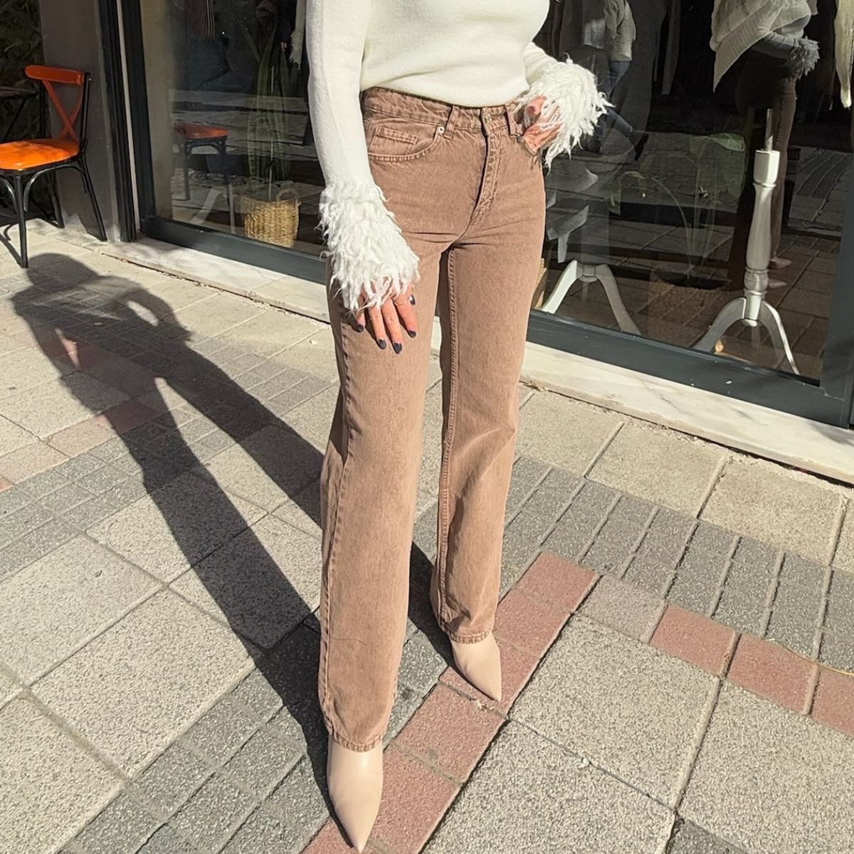 YIKAMALI KAHVERENGİ STRAIGHT JEAN