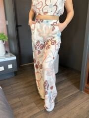 RENKLİ DESENLİ CROP PANTOLON TAKIM