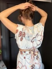 RENKLİ DESENLİ CROP PANTOLON TAKIM