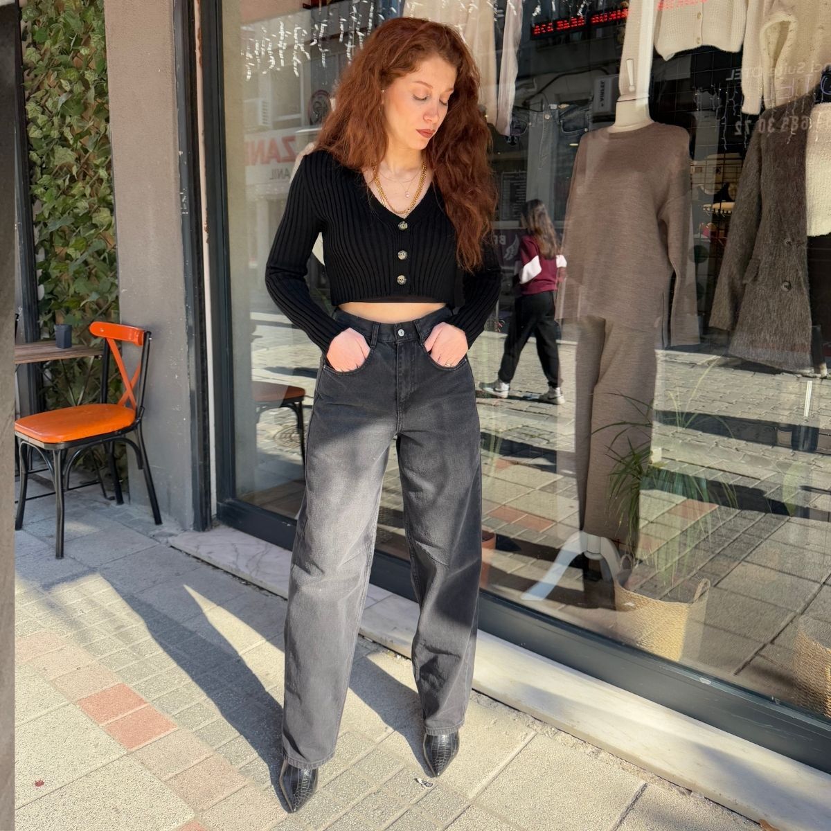 BAGGY FIT YIKAMALI SİYAH KOT PANTOLON
