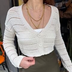 TAŞ RENGİ AJURLU CROP HIRKA