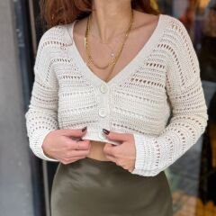TAŞ RENGİ AJURLU CROP HIRKA