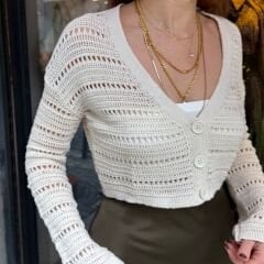 TAŞ RENGİ AJURLU CROP HIRKA