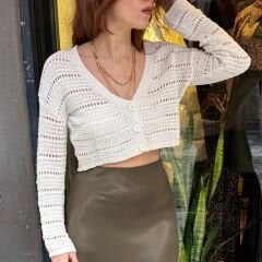 TAŞ RENGİ AJURLU CROP HIRKA