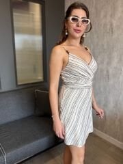 ASKILI ÇİZGİLİ MİNİ ELBİSE