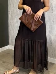 BONCUKLU HALTER YAKA ŞIFON ELBISE