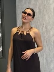 BONCUKLU HALTER YAKA ŞIFON ELBISE