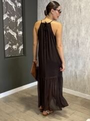 BONCUKLU HALTER YAKA ŞIFON ELBISE