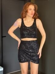 SİYAH PUL PAYET ATLET CROP