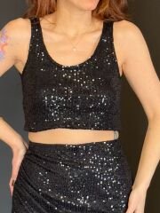 SİYAH PUL PAYET ATLET CROP