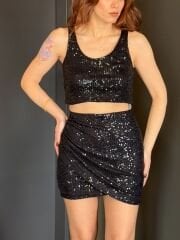 SİYAH PUL PAYET ATLET CROP