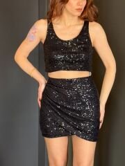 SİYAH PUL PAYET ATLET CROP