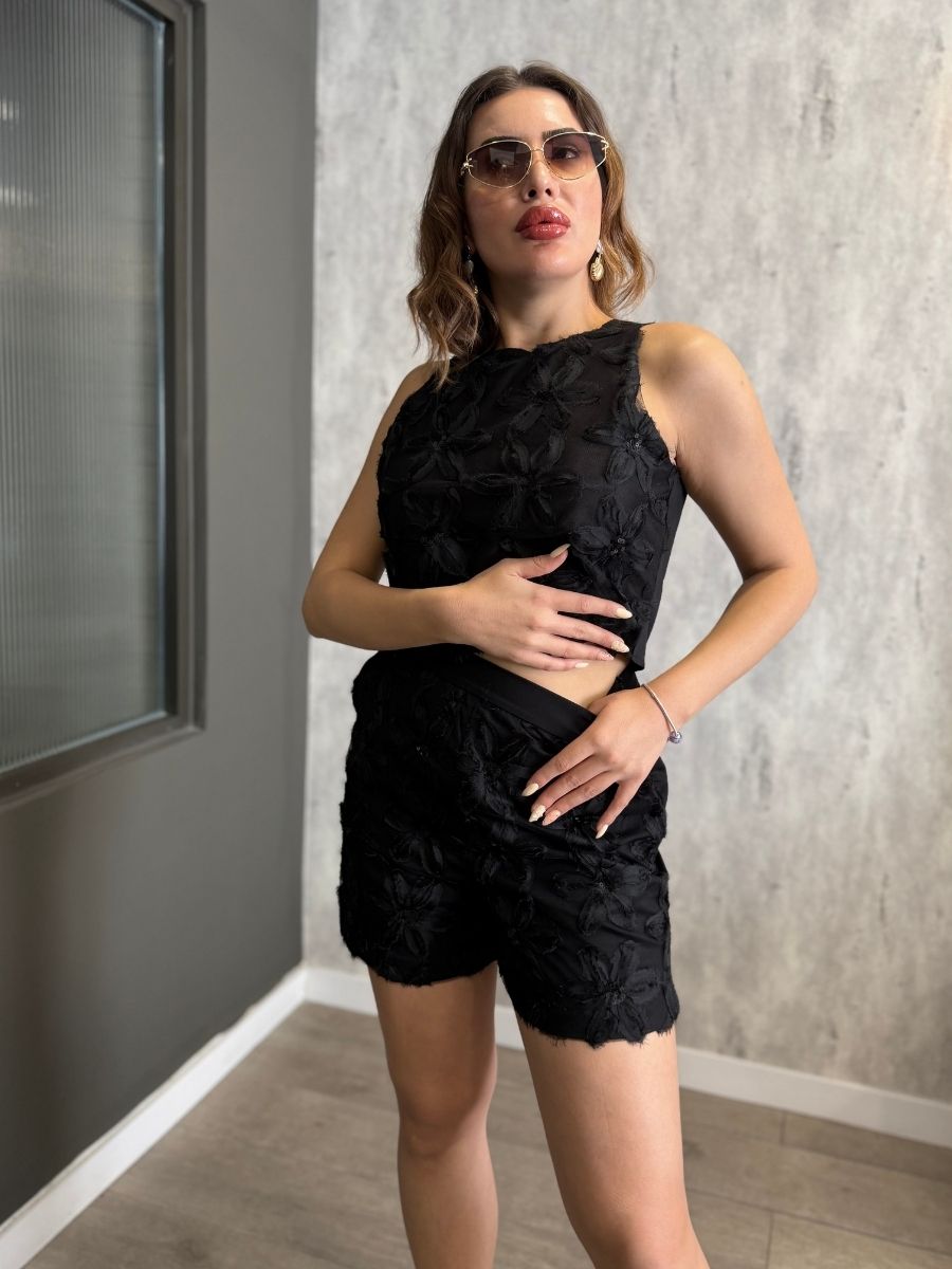 3D ÇİÇEKLİ ŞORTLU TAKIM