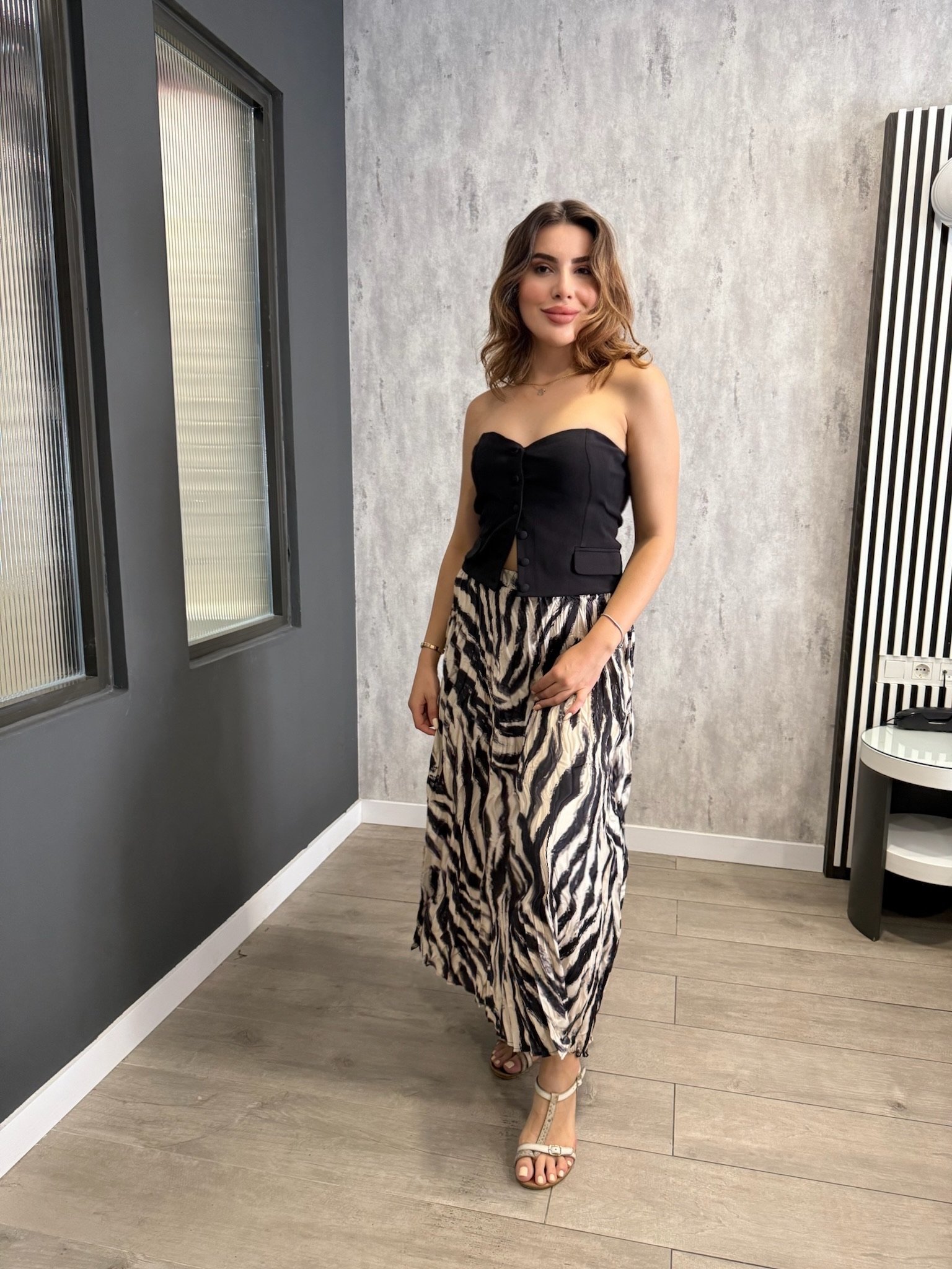 ZEBRA DESENLİ BELİ LASTİKLİ ETEK