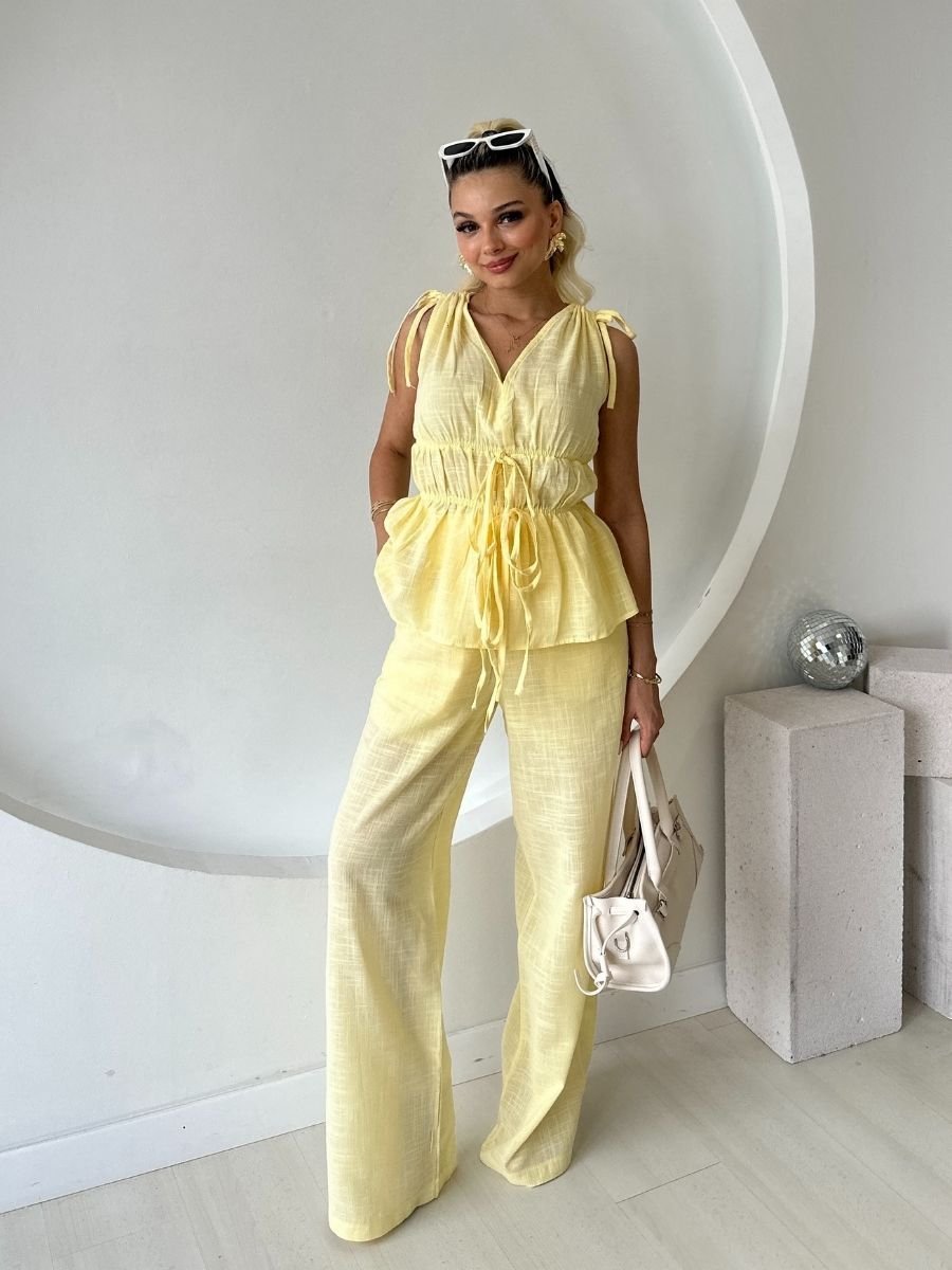 KETEN LASTİKLİ PANTOLON BLUZ TAKIM