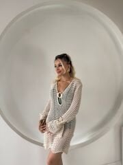 AJURLU TRİKO PLAJ ELBİSESİ