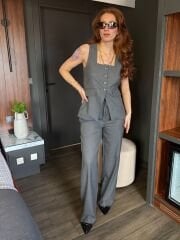 GRİ BELİ LASTİKLİ YELEKLİ TAKIM