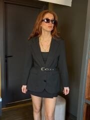 KEMERLİ BLAZER CEKET SİYAH