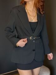 KEMERLİ BLAZER CEKET SİYAH